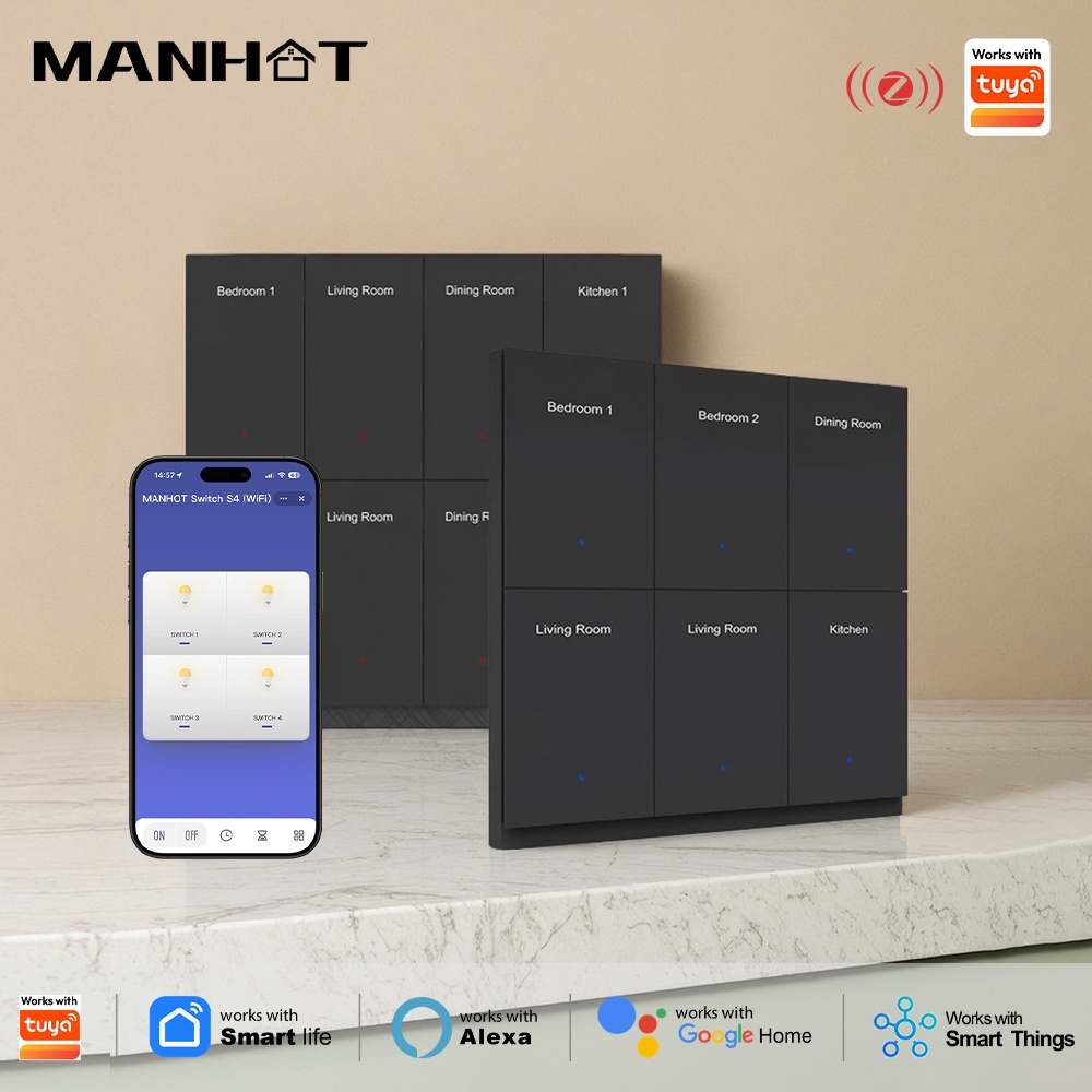 Smart Home Lighting Control - Interruptor de Luz Inteligente Zigbee Manhot