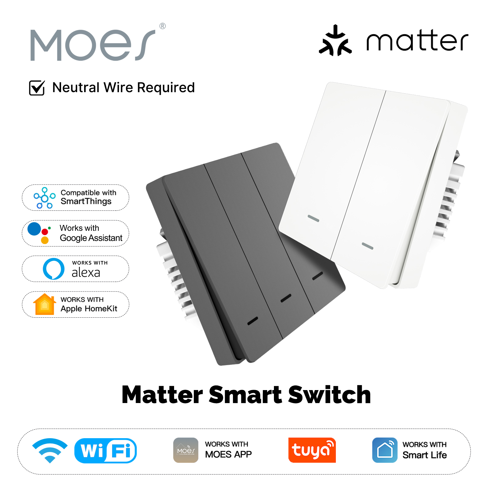 Smart Home Lighting Control - MOES Matter Tuya WiFi interruptor de